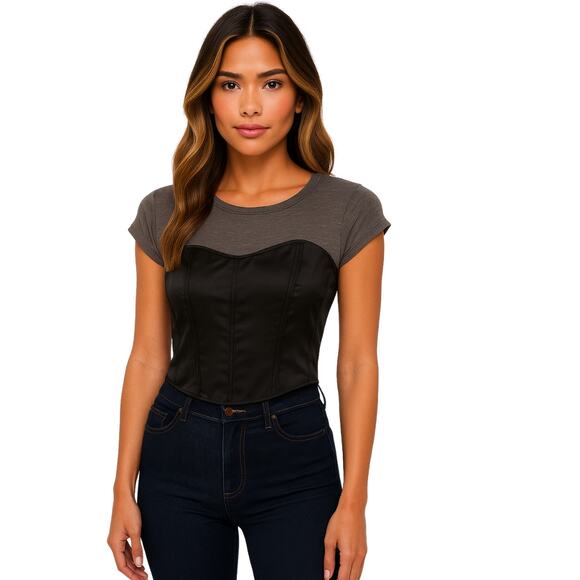 Kate Moss x Topshop Corset Top in Gray and Black NWT Size 14 - Picture 1 of 4
